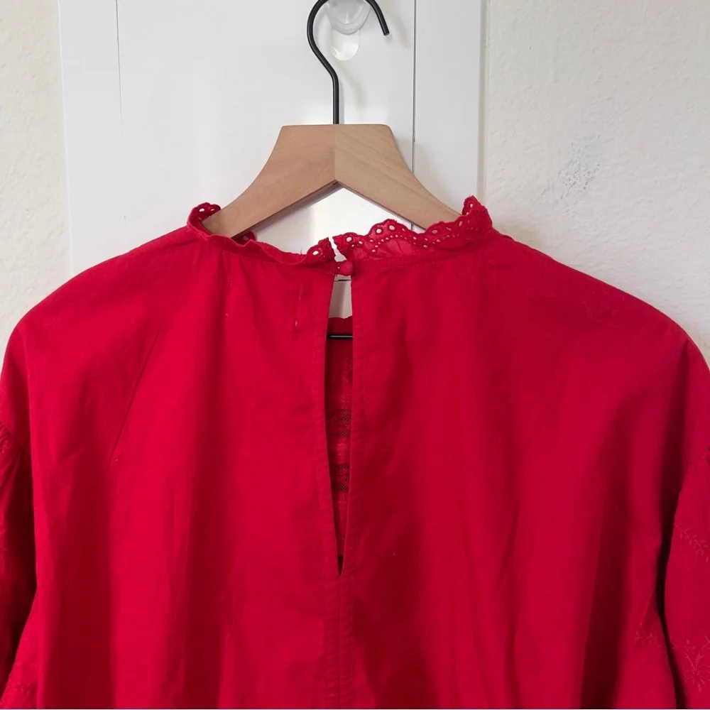 NWOT Damson Madder Clancy Embroidered Long-Sleeve Mini Dress in Red - Picture 6 of 13
